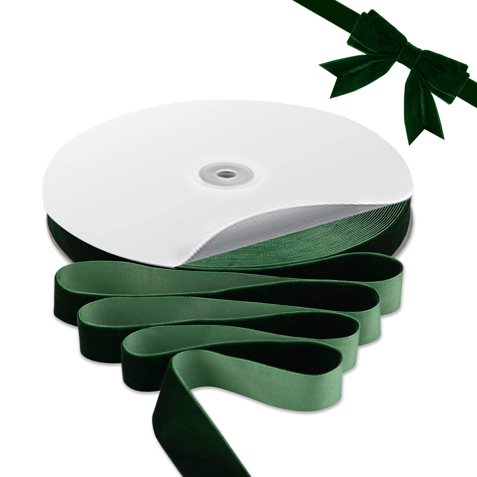 Drak Velvet Ribbon, Vintage Green Ribbon with Spool for Gift Wrapping, Wedding Decorations, Bouquet Wrapping, Craft DIY (1Inch x 30Yds) — image 1