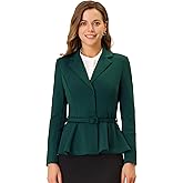 Allegra K Vintage Blazer for Women's Ruffle Hem Belted Notched Lapel Office Work Blazers