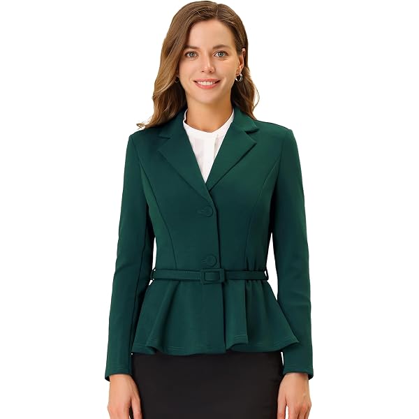 Blazer De Mujer Allegra K - Cuello Peplum, Cintura Con Lazo, Manga Larga, Para Oficina Y Trabajo