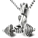 Mens Steel Hand Weight Lifting Barbell Dumbbell Pendant Necklace with 30 inches Ball Chain