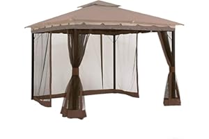 HISECOME Gazebo Universal Replacement Mosquito Netting,10' x 12' Outdoor Canopy Net Screen 4-Panel Sidewall Curtain, with Zippers，Excluding Gazebo (Brown)