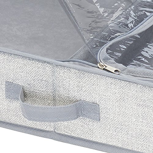 mDesign Fabric Under Bed Storage Organizer for Clothing, Linens, Accessories - Pack of 2, 2 Compartments, Gray