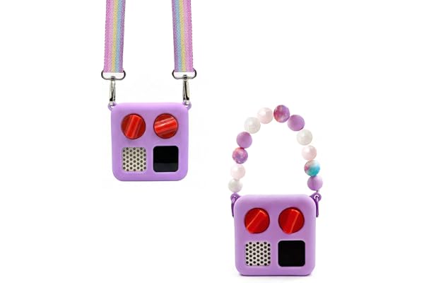 Silicone Case for Yoto Mini with Shoulder Strap and Silicone Bead Handle, Easy to Grab for Kids with Cute Color Options, Travel Adventure Jacket Silicone Cover Yoto Mini Accessories, Lilac