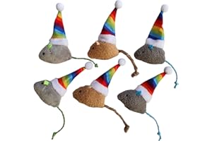 Haourlife Christmas Catnip Cat Mice Toys with Rainbow Santa Hats Interactive Cat Toys for Indoor Cats Kittens, Christmas Thanksgiving Cat Toy Gift, 6-Pack