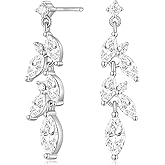 EAMTI Marquise Wedding Earrings for Brides Bridesmaid Cubic Zirconia Leaf Dangle Sterling Silver Posts Earrings for Women 14K Gold Plated