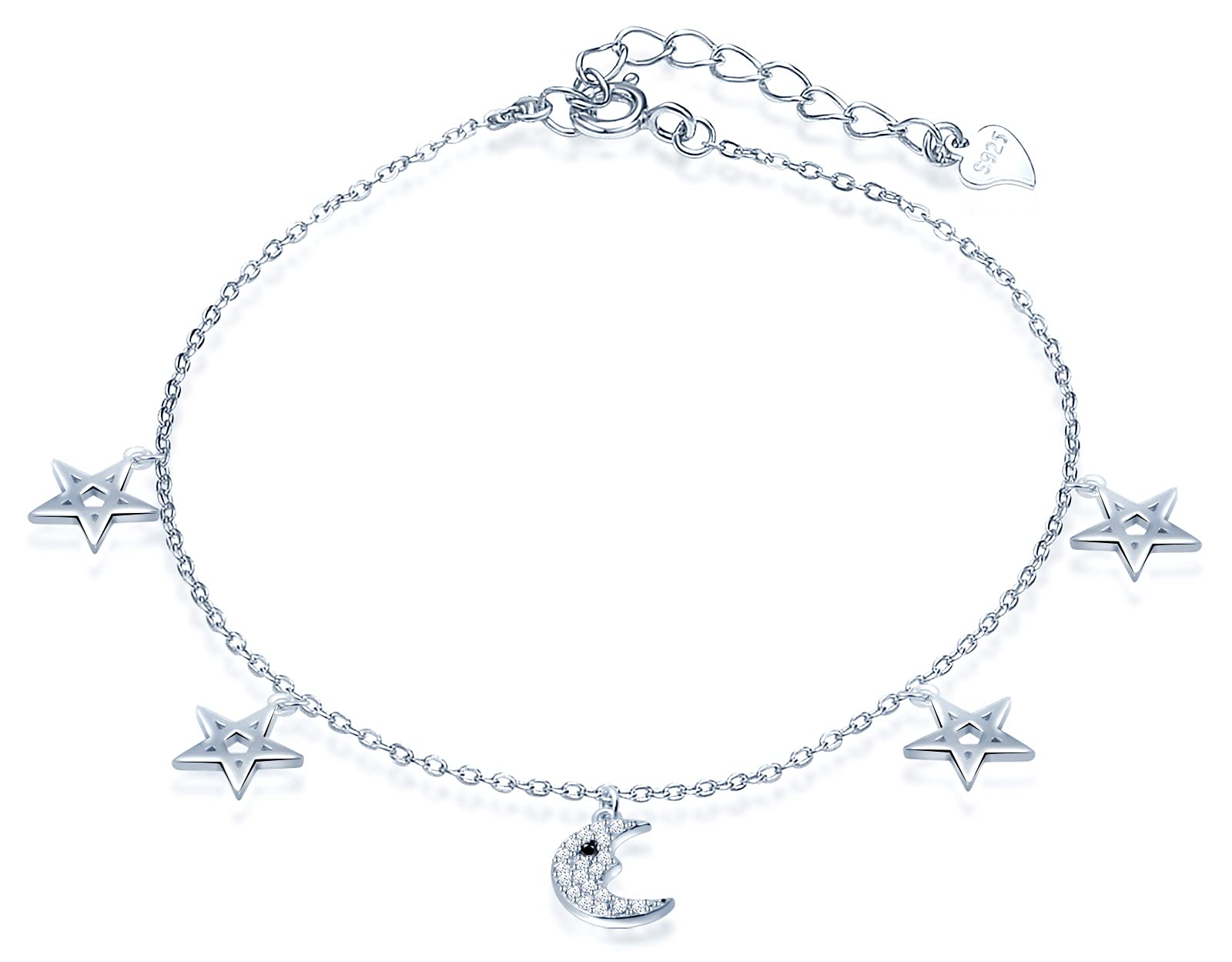 Yumilok Jewelry Stars Anklet 925 Sterling Silver Foot Anklet for Women Girls