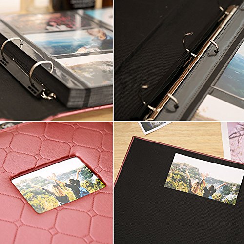 Lzttyee Leather Cover Interstitial Photo Album 600 Pockets Scrapbook Albums Hold 4x6 In Photos for DIY Crafts Anniversary (Wine Red) - Thumbnail 3