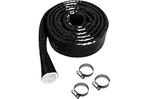 YAMAKATO 1/4" ID Heat Shielded Fire Thermo Armor Fire Sleeve Silicone Coated Fiberglass Heat Protection w/ 3 Clamps for Automotive Hose Lines & Electrical Wiring (Black, 5FT