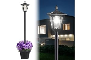 Suponar 70" Solar Lamp Post Light, Solar Light Post Outdoor Waterproof with Planter, Pole Lighting Outside for Porch Yard Driveway Garden Patio Decor, Cool White