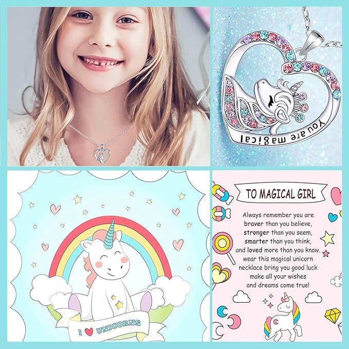 You are Magical Unicorn Necklace for Girls Crystal love heart Pendant Necklaces Jewelry Gifts for Girls Daughter Granddaughter Niece Birthday christmas