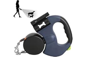 Double Head 10 ft Retractable Dog Leash with Integrated Waste Bag Dispenser Flashlight 360°Tangle Free Anti-Slip Handle Refle