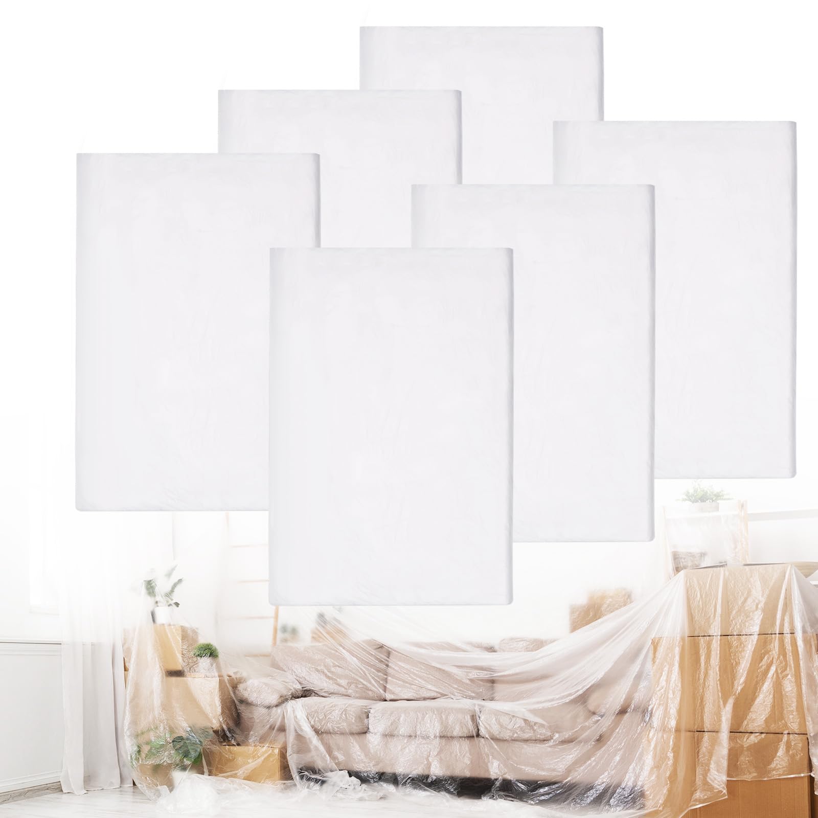 Yimomoyi Set of 6 Protective Film Painter 4 x 5 m Transparent Tarpaulin Construction Film Transparent Dust Protection Film All-Purpose Film Painter's Tarpaulin Cover Film for Renovation and Moving