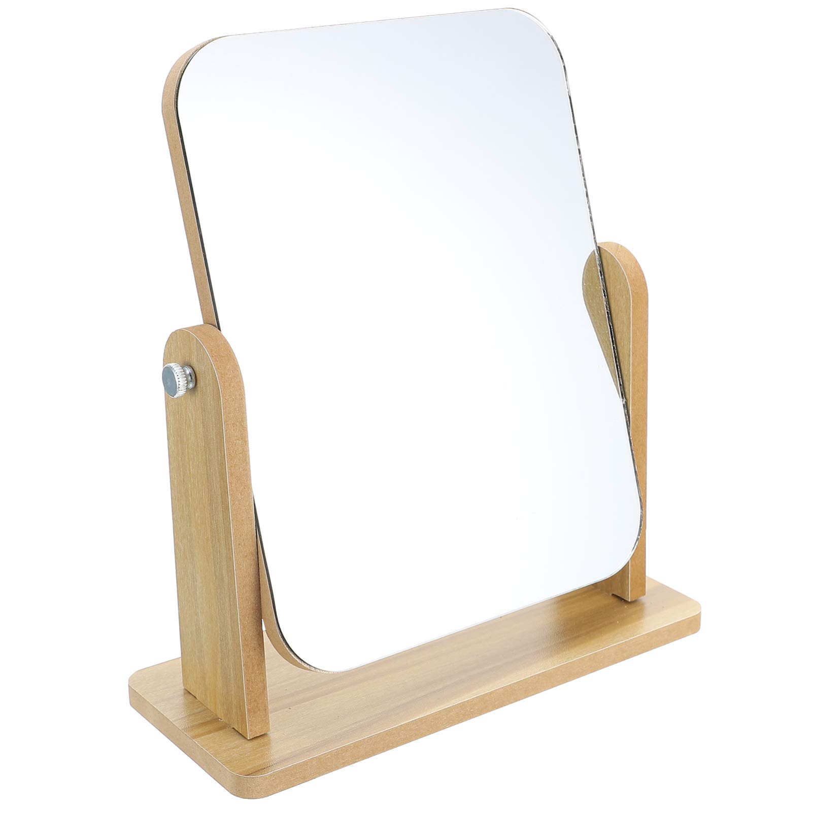 Lurrose Rotating Vanity Mirror Swivel Makeup Mirror Wood Stand for Home Bathroom Bedroom Use