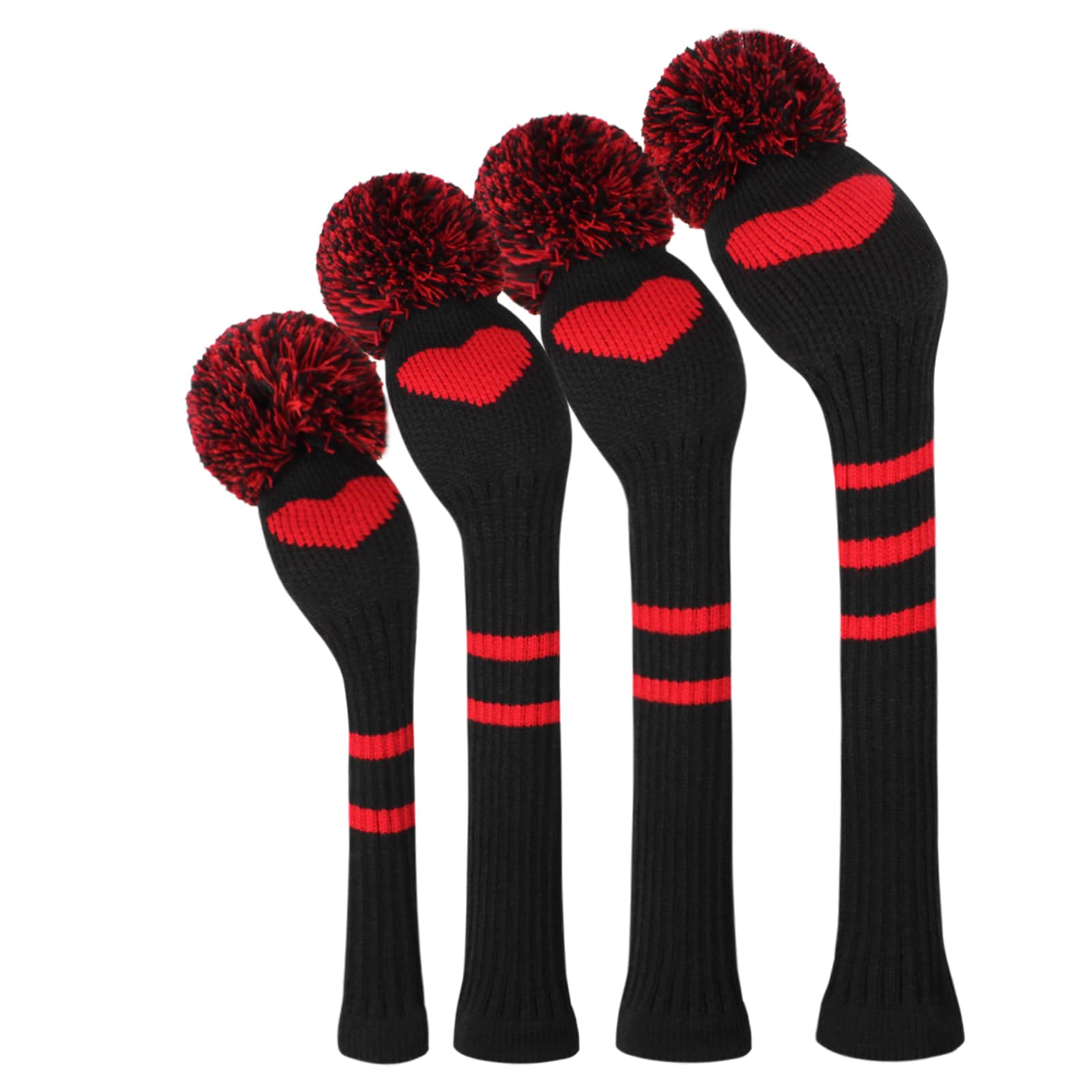 Heart Pattern Knit Woods Golf Head Covers, Set of 4, Fit Driver (460CC) Fairways hybrid/UT. Soft and Elastic, Keep Club Clean