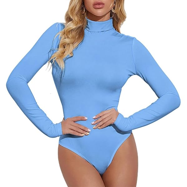 Long Sleeve Bodysuit for Women - Teal Turquoise(1) Turtle Neck