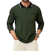 LuxMania Men's Polo Shirts Long Sleeve Cotton Fashion Polos Tee Shirt Classic Basic Work Collared Shirt with Pocket