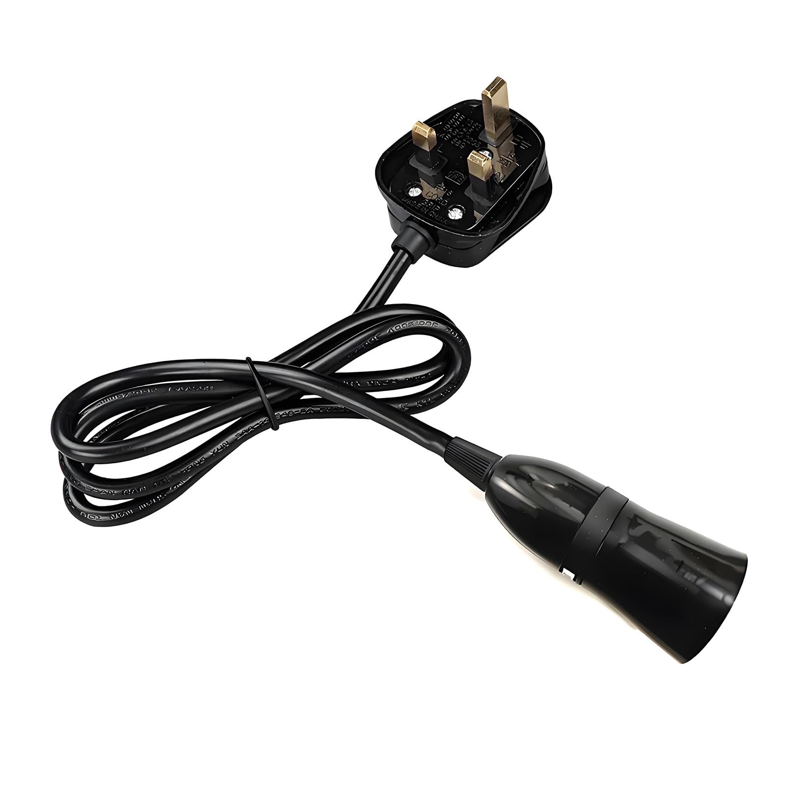 B22 Bayonet Lamp Holder with Cord Switch,Phenolic BS UK Power Cord with 3 pin Fused Plug and 1.5m Wire (Black, B22 Socket)