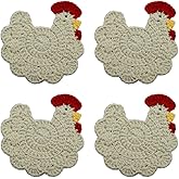 WAIT FLY Handmade Crochet Coasters Cute Chicken Drink Coaster Set for Coffee Table Tabletop Protection Home Decor