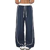 ZAFUL Womens Parachute Pants Y2K Wide Leg Cargo Sweatpants Drawstring Waist Jogger Pants with Pockets