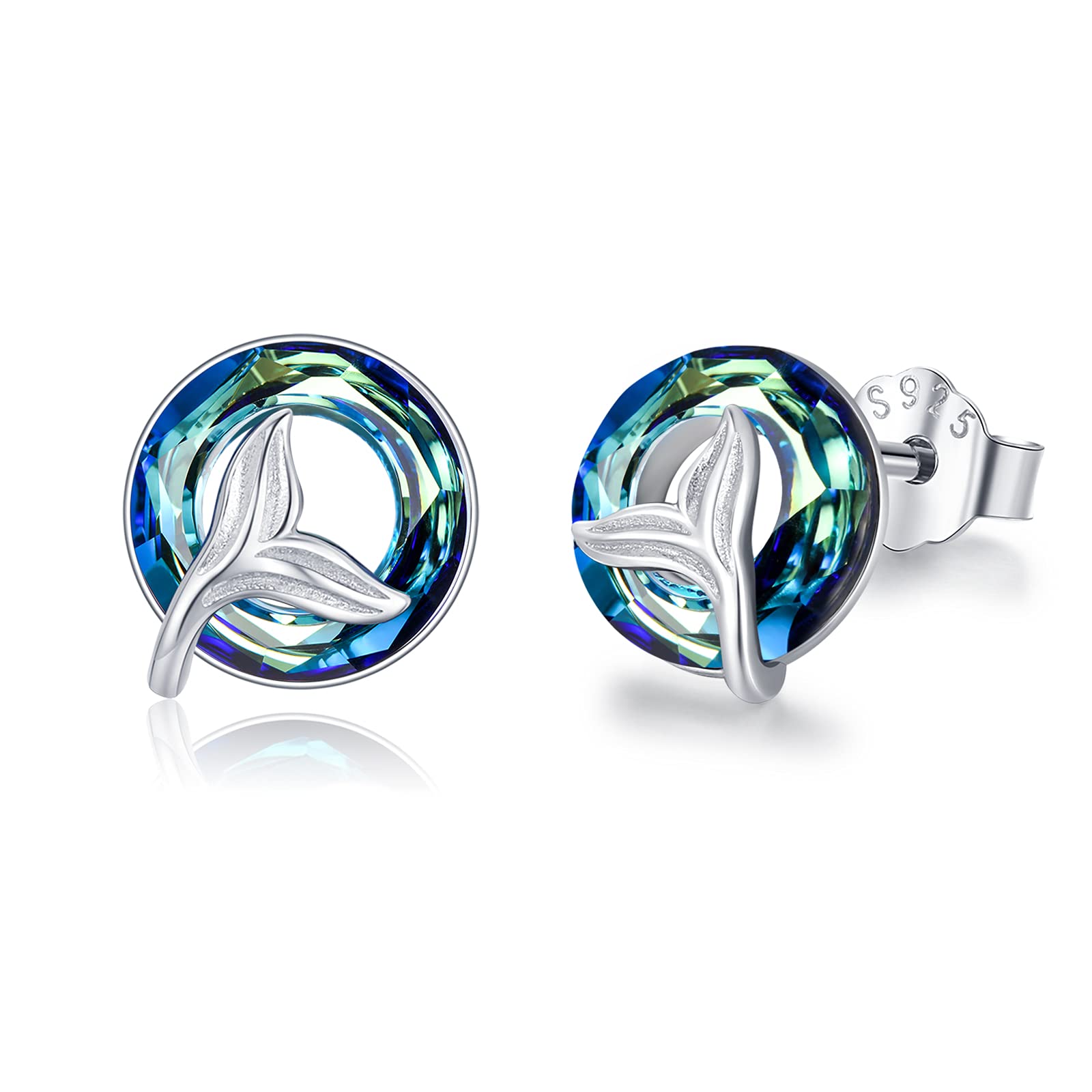 Mermaid Earrings 925 Sterling Silver Mermaid Tail Crystal Earrings Fish Tail Stud Hypoallergenic Jewelry Gifts for Girls