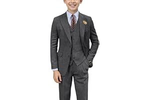 BOFAN Retro Herringbone Tweed Boys Suit Slim Fit 3 Piece Formal Suits for Kids Wedding Dress Tuxedos Blazer Vest Pants Suits Set