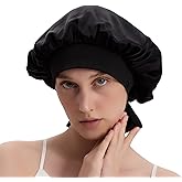 SOO DΞSIVI 100% 19 Momme Mulberry Silk Hair Bonnet for Sleeping,Sleep Cap with Adjustable Tie Band,for Long Curly Hair