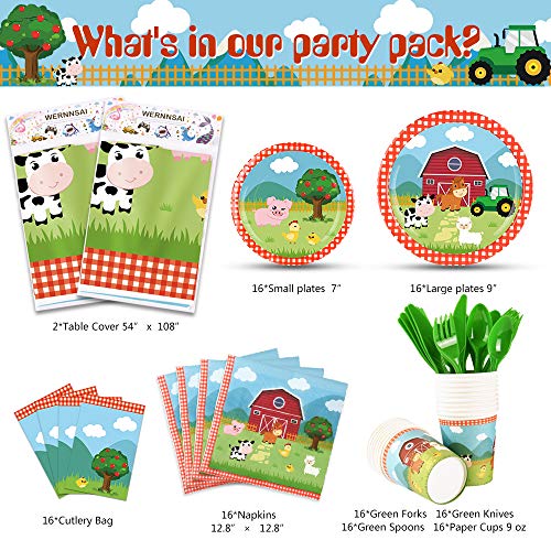 WERNNSAI Bauernhof Party Geschirr Set - Partyzubehör von Thema Bauernhoftiere für Kinder Geburtstag Babydusche… – Bild 2
