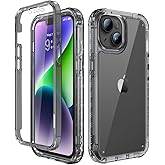 Lifedance iPhone 14/13 Case, Full-Body Rugged Protective Case with Built-in Screen Protector, 10 FT Military Grade Drop Protection, Heavy Duty Shockproof, Clear Black