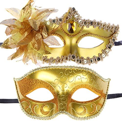 Masquerade Mask For Couple Mardi Gras Halloween Venetian Style Costumes Accessory Set (Color 17)