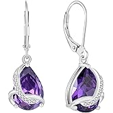Rocayi Teardrop Earrings for Women 925 Sterling Silver Dangle Drop Leverback Earrings Birthstone Jewelry Gifts for Wife Mom Girlfriend Her