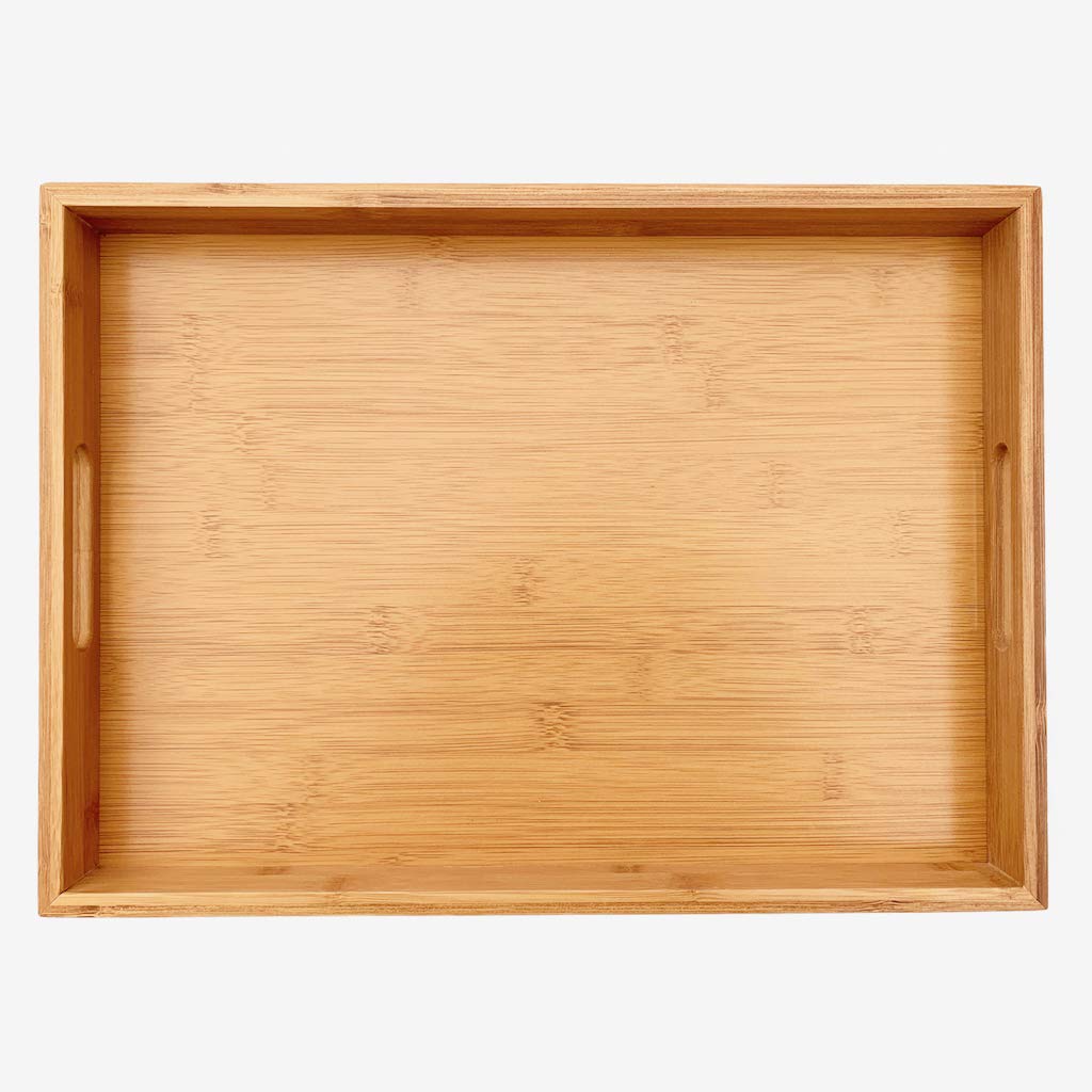 Bamboo Wooden Serving Tray - Natural Rectangle Butler Tray with Handle for Breakfast in Bed, Tea, Coffee Table, Food, Dinner