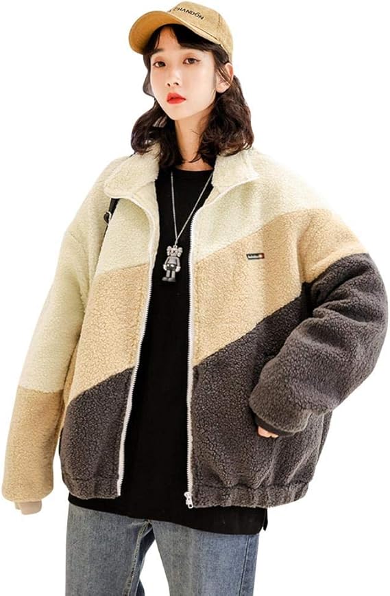 Amazon ボア ブルゾン ジャケット コート レディース ゆったり 切り替え ハイネック ポケット付き 暖かい アウター 秋冬 冬服 長袖 防寒 ふわふわ もこもこ あったか カジュアル ファッション 通学 通勤 普段着 コート ジャケット 通販