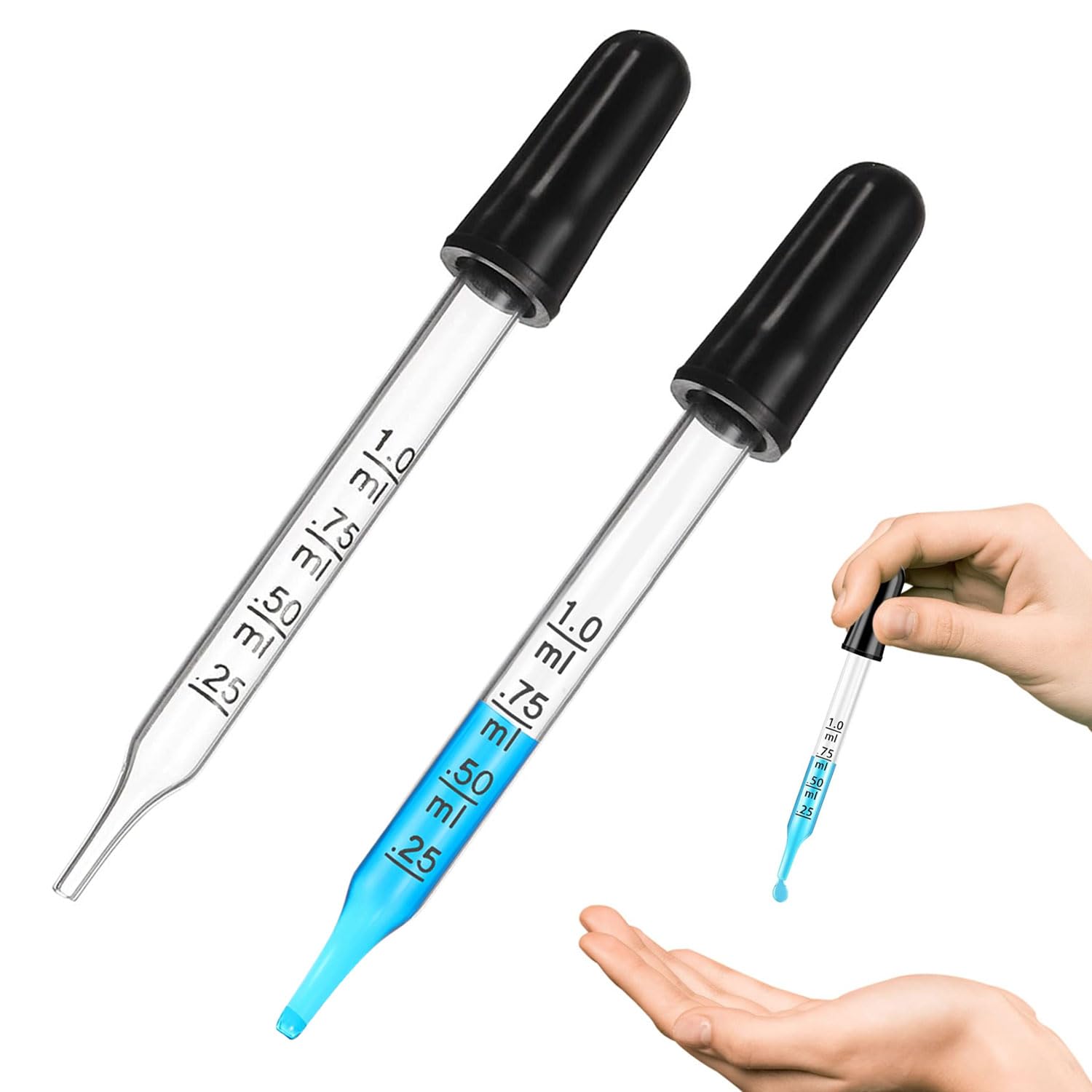 スポイト 目盛り付きスポイト1ml 2本入り ガラス製 グラス ス移送液用 イージードーズ用 計測用薬 水分 化粧品 香水 精油 小分け の商品画像