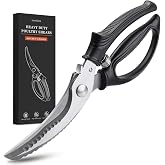 Poultry Shears, Kitchen Shears with Spring Loaded, Heavy Duty Poultry Scissors for Meat, Chicken,Turkey, Anti-Slip Handle,Safety Lock,Dishwasher Safe
