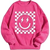 SHENHE Girl's Sweatshirt Checkered Smiley Face Graphic Cute Preppy Crewneck Sweatshirt Pullover Top Fall