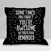 Burosev Sometimes You Forget You're Awesome Soft Throw Pillow Cover, Inspirational Quotes Decorative Pillowcase, Farmhouse Positive Sayings Decor Decorations for Home Bed Sofa Room (18 x 18 Inch)
