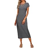 MEROKEETY Women's 2026 Summer Casual Tshirt Dress Short Sleeve Crew Neck Beach Long Maxi Dresses