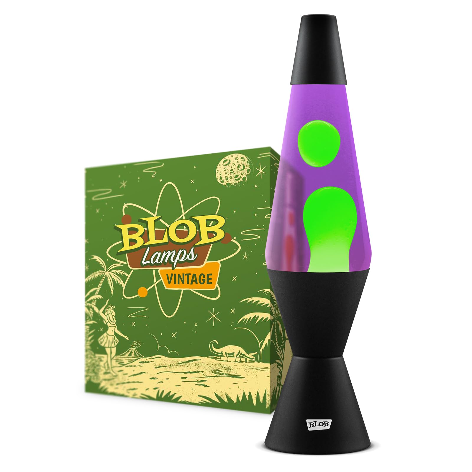 Blob Lamps® Liquid Motion Lamp Vintage Green Wax Purple Liquid Matt Black Metal Base & Cap 14.5” Mood Lamp Light — image 1