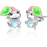 Dreamboat Cute Animal Stud Earrings Sterling Silver Hypoallergenic Sensitive Ears Moonstone Heart Earring Fashion Jewelry Gifts for Women Wife Daughter Grandkids Her