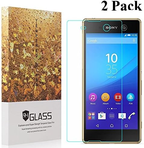 Sony Xperia M5 Screen Protector,[2 Pack] YMAKSI Anti-Fingerprint/Oil/Smudge Work With Case High Definition Clear Tempered Glass Screen Protector, Lifetime Replacement Warranty