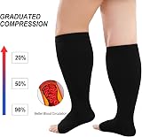 PUTUO Plus Size Compression Socks Wide Calf Open Toe 20-30 mmHg Black XXL view 3