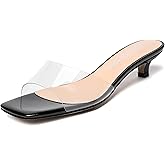 WAYDERNS Women's Clear PVC Open Toe Square Toe Slip On Solid Patent Fashion Work Kitten Low Heel Heeled Sandals 1.5 Inch