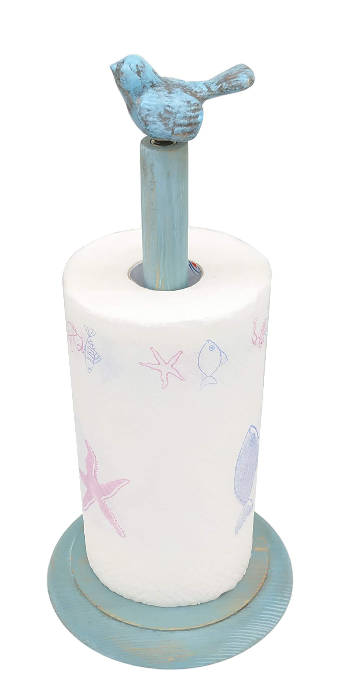 Photo 1 of Bird Design Wood Paper Towel Holder Stand Up Paper Towel Holder, Easy One-Handed Tear Kitchen Paper Towel Dispenser with Weighted Base for Standard Paper Towel Rolls - Turquoise