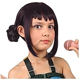 ColorGround Short Black Purple Cosplay Wig with 2