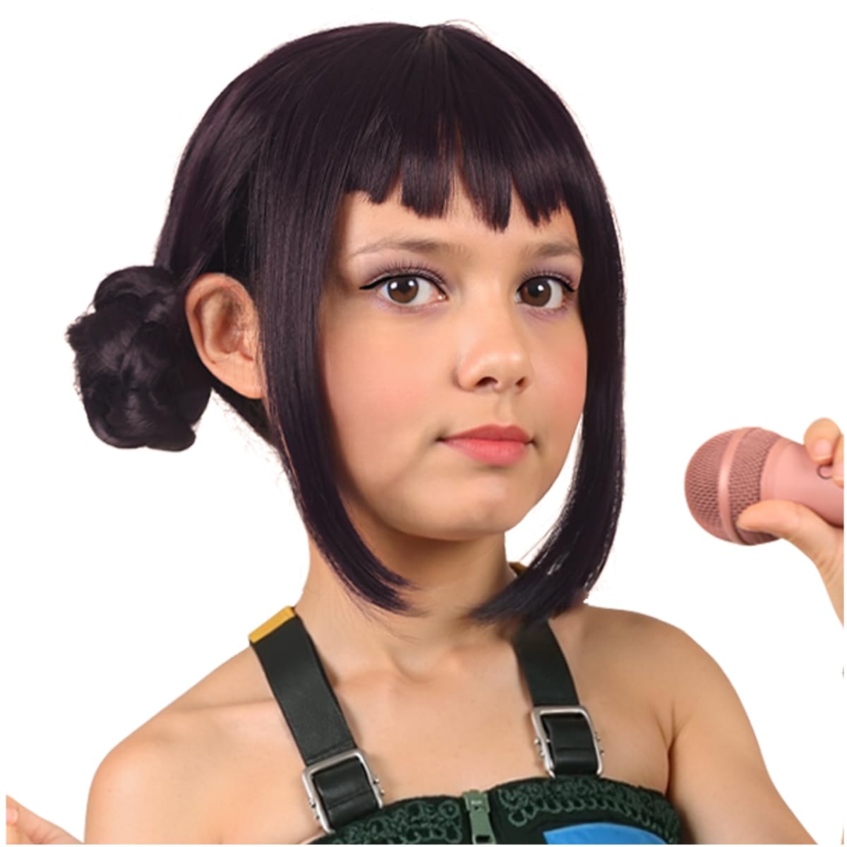 Photo 1 of ColorGround Short Black Purple Cosplay Wig with 2 Buns for Halloween Party Costume?Small Size?