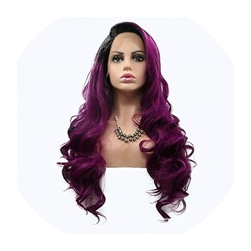Amazon Com New Dark Purple Wig Long Natural Wave Synthetic Hair