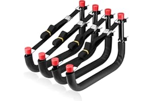 Naikozmo Kayak Storage Racks, 15.3 Inch Wall Mount Garage Storage Hooks for Kayaks, SUP, Paddle Boards and Surfboards, Heavy Duty Hangers with Lashing Straps, 100 LB Capacity, Black + Red