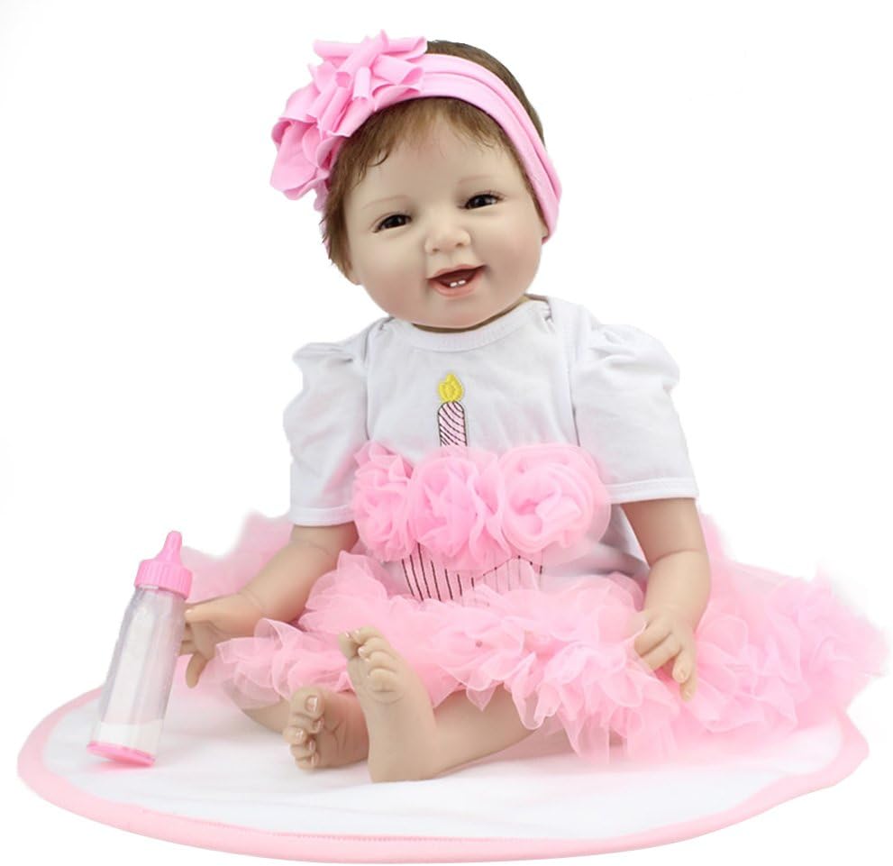 Reborn Baby Doll Girl Look Real Silicone Pink Tutu Skirt 22 Inches