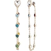 Emily in Paris Gold-plated Multicolor Heart & Chain Front-to-Back Earrings