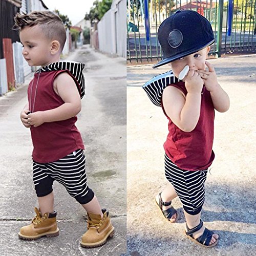 Fabal Cute Toddler Kids Baby Boy Hooded Vest Tops+Short Pants 2pcs Outfits Clothes Set (12M, Red)